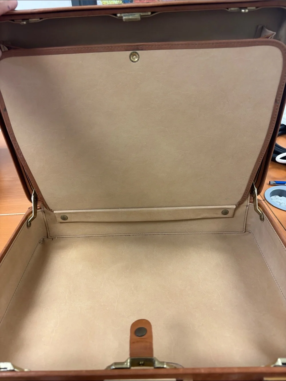 Tumbled Brown Leather Briefcase with Top Handle